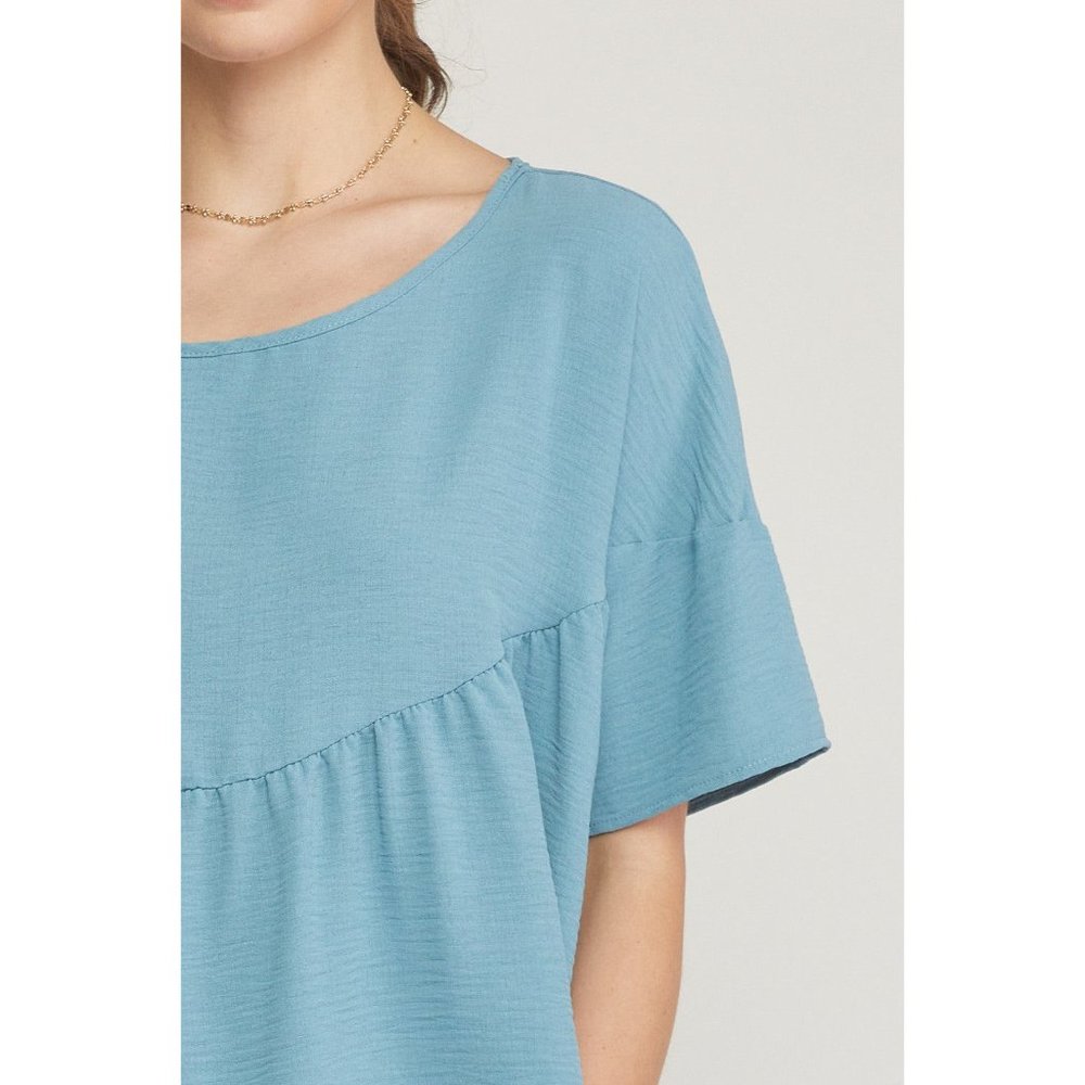 Entro Round Neck Babydoll Top, Blue - Picture 6 of 7